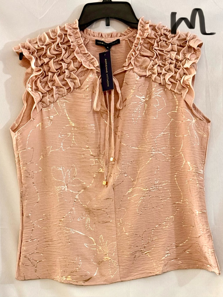 Adrienne Vittadini Blush Pink Metallic-Trim Ruffled Shoulder Camisole